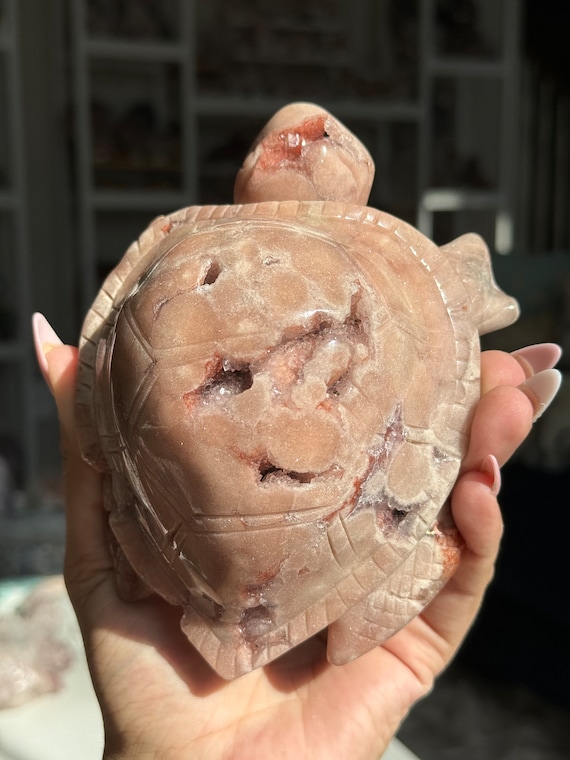 High Grade Dreamy XL Shimmering Druzy Pink Amethyst Quartz Turtle Carving ~ Pink Amethyst ~ Gorgeous pink color & Druzy Pockets