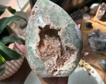 Rare Green Quartz Cherry Blossom Flower Agate Flame, Tear Drop