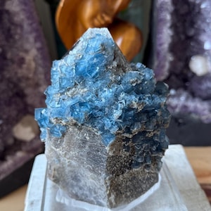 Deep Blue Teal Cubic Fluorite on Morion Smoky Quartz with Chalcopyrite (1.683kg) | Elestial & Record Keepers | Self healing | Yaogangxian