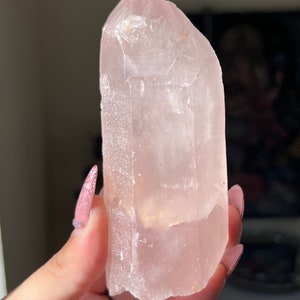 Glowing Rare Elestial Lavender Hue Pink Lithium Quartz ~ Pink Lithium Phantom Quartz w/ Amphibole inclusions
