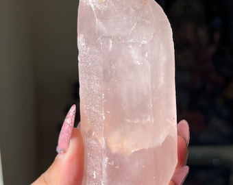 Glowing Rare Elestial Lavender Hue Pink Lithium Quartz ~ Pink Lithium Phantom Quartz w/ Amphibole inclusions