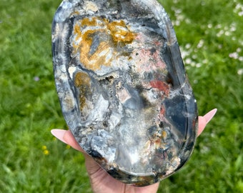 Gorgeous XL Cosmic Blue Ocean Jasper Bowl Dish ~ Marovato, Madagascar