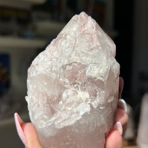 Glowing Rare Elestial Lavender Hue Pink Lithium Quartz ~ Pink Lithium Phantom Quartz with White Amphibole Inclusions