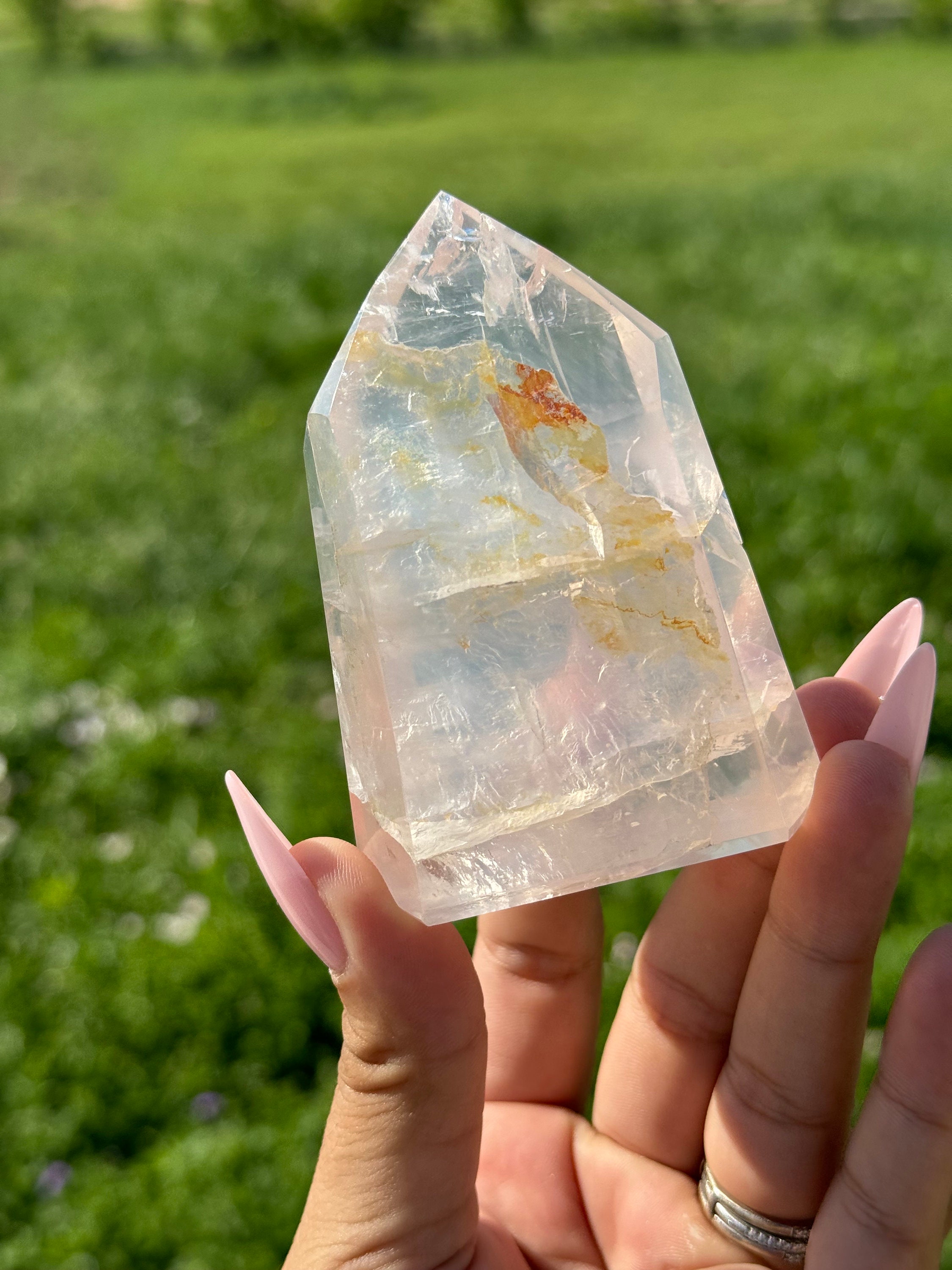 High Grade Girasol Star Icy Rose Quartz With Golden Healer Tower
