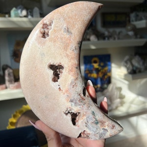 XL Druzy Pink Amethyst Quartz Crescent Moon ~ High Quality ~ Brazil Pink Amethyst