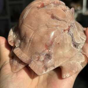 May include: A carved pink and red agate turtle figurine. The turtle has a detailed shell with a natural agate pattern.