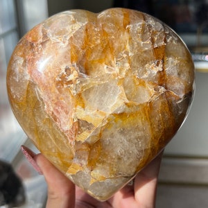 XL Unique Mosaic Chalcedony + Golden Healer Puffy Heart ~ Rare Combination ~ Madagascar Earth Candy ~ Vibrant Color
