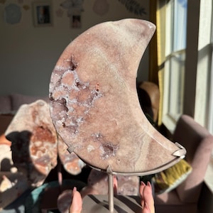 XL High Grade Druzy Pink Amethyst Moon on Rose Gold Stand ~ Shimmering High Quality ~ Brazil Pink Amethyst 2.267kg
