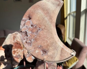 XL High Grade Druzy Pink Amethyst Moon on Rose Gold Stand ~ Shimmering High Quality ~ Brazil Pink Amethyst 2.267kg