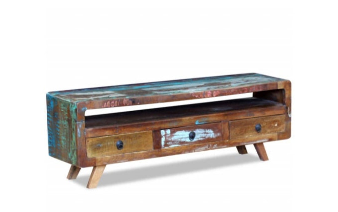 Vintage TV Unit With 3 Drawers Handmade Solid Etsy