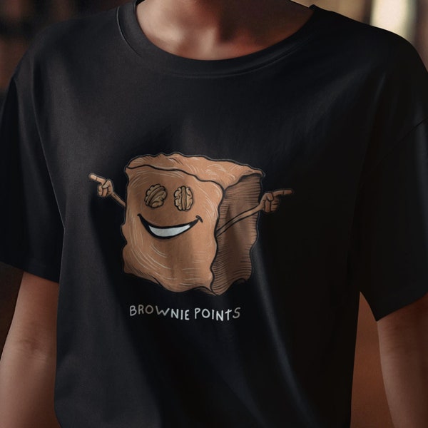 Brownie Points Cotton tee, fun funny punny tees, dad jokes, father's day laughs, birthday gifts, sweet treat foodie humor, score