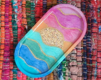 Glitter Ocean Trinket Tray | Shimmer Jewelry Holder | Boho Ring Dish | Beach Decor