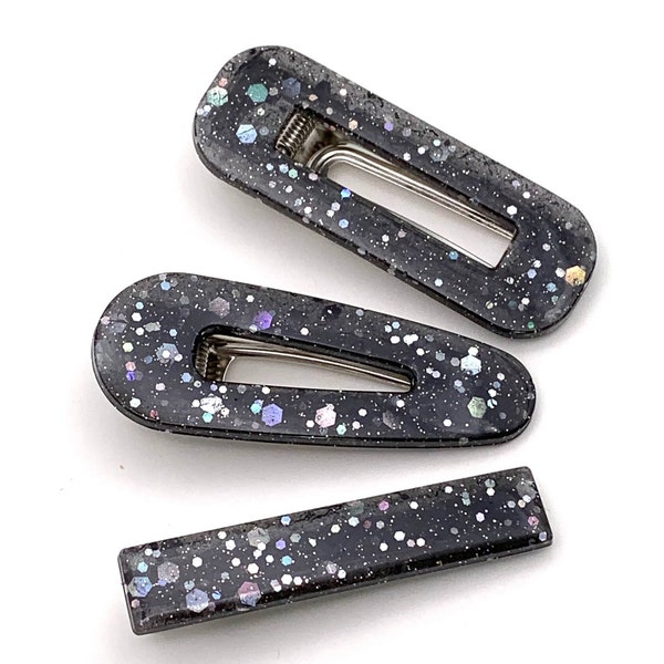 Black Glitter Hair Clips for Women | Shimmer Hair Accessories | Prom Hair Ideas