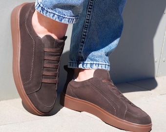 Men's Suede Leather Sneakers, Handmade Casual Shoes for Men, Comfortable Everyday Footwear