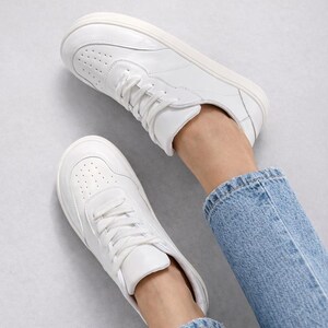 Beige Leather Sneakers Women Handmade, Minimalist Casual Trainers, Lightweight Comfortable Everyday Shoes image 13