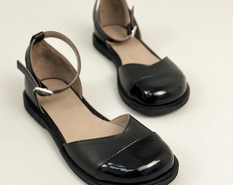 Anatomical Mary Jane Flats, Wide Toe Leather Shoes, Foot Shaped Comfortable Flats, Natural Fit Everyday Walking Shoes