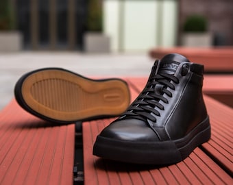 Men’s Black Leather Boots, Handmade Casual Ankle Boots, Comfortable Everyday Fall Winter Shoes