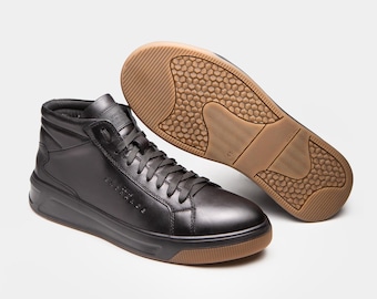 Men's Winter Leather Boots, Shearling Lined Ankle Boots, Warm Handmade Shoes, Insulated Cold Weather Footwear