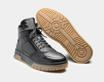 Men's Leather Winter Boots, Waterproof Warm Boots with Shearling Lining, Insulated Handmade Cold Weather Shoes
