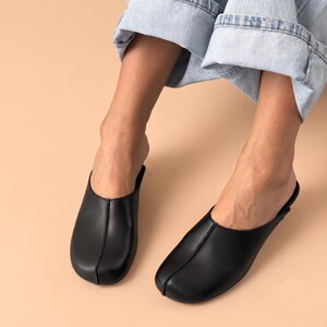 Black Leather Mules, Square Toe Slip On Shoes, Minimalist Summer Wardrobe Essential image 2