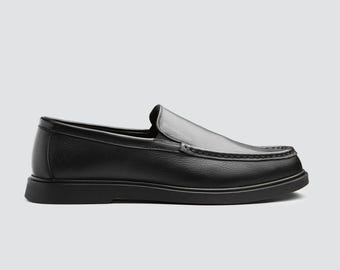 Men's Black Leather Loafers, Handmade Classic Slip-On Shoes for Men