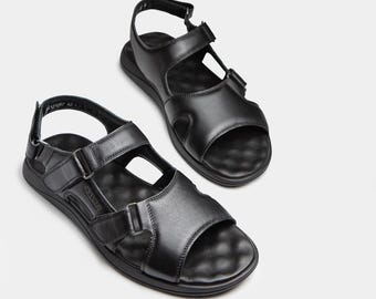 Svarta lädersandaler för män – Handgjorda minimalistiska sommarskor för promenader