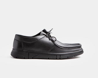 Mocassins en cuir noir pour hommes, chaussures mocassins à bout mocassin faites à la main, mocassins de marche confortables, chaussures décontractées en cuir pour hommes