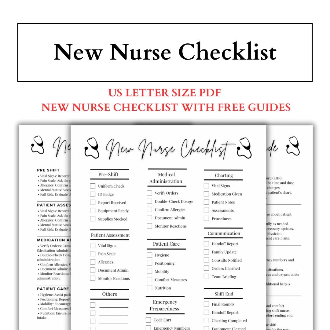 New Nurse Checklist New Grad Nurse Tips New Nurse Planner New Nurse Grad Notes Nurse Planner Guide RN Study Guide Nurse School Templates PDF
