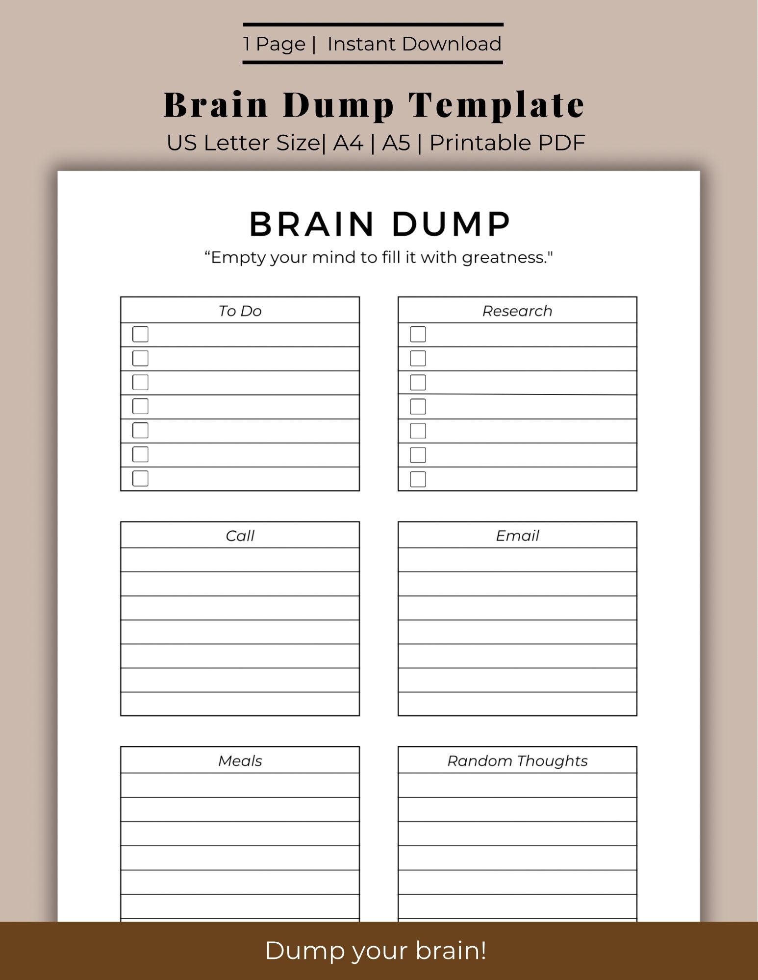 Brain Dump Printable Brain Dump Template ADHD Brain Dump - Etsy