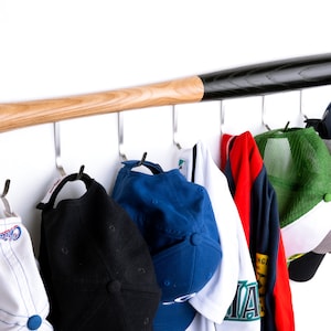 Wood Baseball Hat Organizer and Storage Rack for Caps, Coats, Jerseys ...