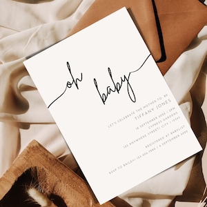 Oh Baby Minimalist Baby Shower Invitation | Gender Neutral Baby Shower | Boho Baby Shower | Editable Template Canva 5&quot; x 7&quot;
