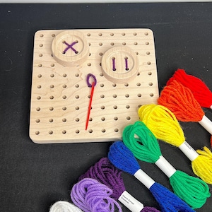 wooden busy board, Easter gift for kids, Montessori practical life, gifts for girls, button sewing, lacing toy, learn-to-sew, fine motor toy