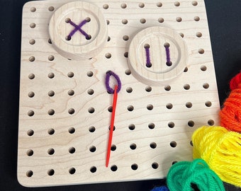 Lacing busy board with button sewing, Quiet toy for kids, improve fine motor skill,  Montessori practical life
