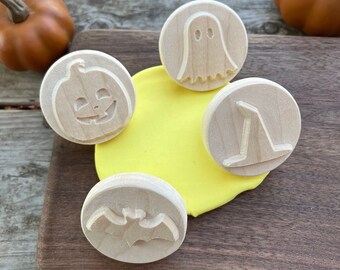 Halloween wooden Play dough stamps, sensory fine motor skills toys