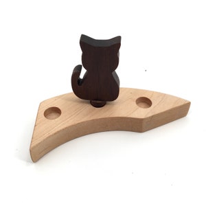 Waldorf birthday ring, cat ornament, Natural rustic wood, Celebration ring, German birthday ring, wood ring ornament, kitty ornament