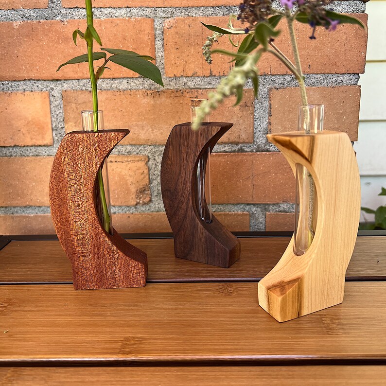 Wooden Bud Vase Test Tube Holder Midcentury Modern Decor Etsy