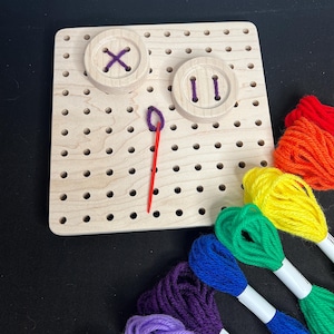 wooden busy board, Gift for kids, Montessori practical life, gifts for girls, button sewing, lacing toy, learn-to-sew, screen free activity