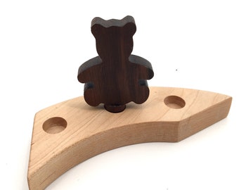 Waldorf verjaardagsring teddybeerornament, natuurlijk rustiek hout, feestring, Waldorf verjaardagsringornament, berenvorm, waldorfring