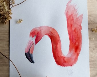 Flamingo watercolor A3 ORIGINAL