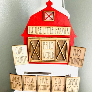 Personalized Gift, Baby Shower Gift, Baby Milestone, Baby Milestone Red Barn Themed w/Interchangeable Pieces