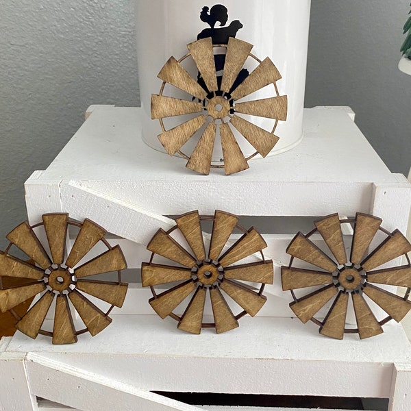 Set of 4 Handmade Farmhouse Inspired Wood Windmill Coasters Gift (WMS)