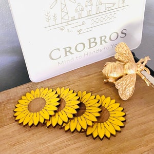 Sunflower Gift, Farmhouse Wood, Set of 4 Handmade Farmhouse Inspired Sunflower Themed Wood Coasters