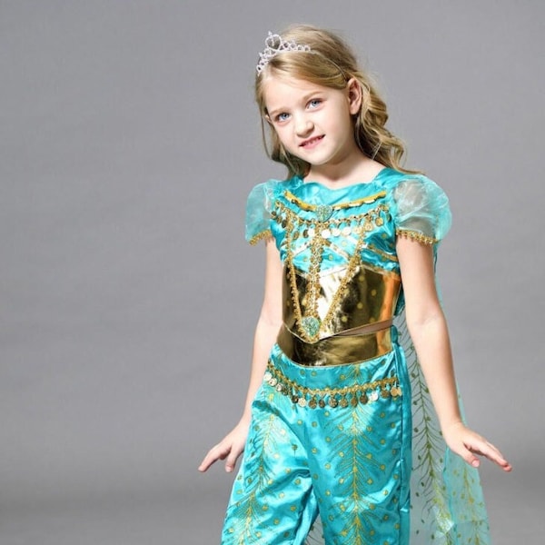 Costume Disney Princess Jasmin de haute qualité, costume de princesse, princesse d'Alladin, princesse d'Agrabah, princesse asiatique