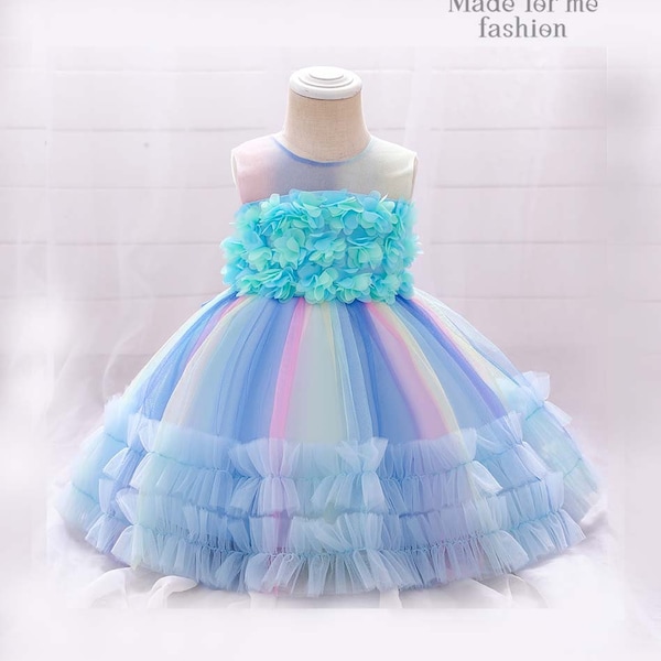 Rainbow Dress- Pastel color girls dress rainbow dress baby dress girls birthday dress girls dress 1st Bday dress toddler dress