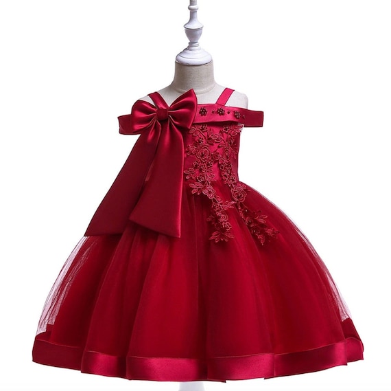Dark Red Princess Dress, Toddler Gown Dress, Girl Birthday Dress, One