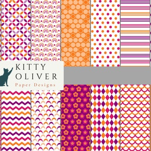 Levendige paars, oranje, roze papieren verpakking | Afdrukbare digitale papier downloaden, scrapbooking, kaarten maken, ambachten 12 x 12, 300 DP