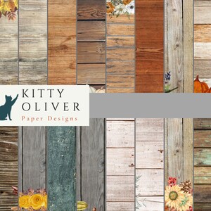 Arrière-plans en bois avec éléments d'aquarelle d'automne | Téléchargement de papier numérique imprimable, Scrapbooking, fabrication de cartes, 12 x 12,