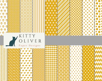 Senapsgula grundläggande mönster värdepapperspaket | Utskrivbart digitalt papper för nedladdning, scrapbooking, korttillverkning, papperspyssel 12x12, 300 DPI