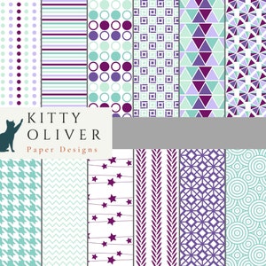 Lila und Türkis Muster, Druckbares digitales Papier Download für Scrapbooking, Kartenherstellung, Papierherstellung, 12x12, 300 dpi