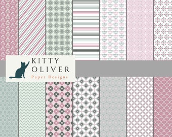 Pink and Gray Geometric Patterns Paper Pack | Printable Digital Paper Download, Scrapbooking, Card Making, Crafts, 12x12, 300 DPI